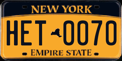 NY license plate HET0070