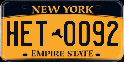 NY license plate HET0092