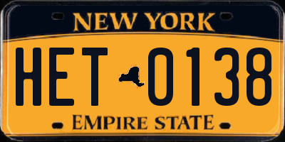 NY license plate HET0138