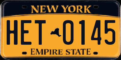 NY license plate HET0145