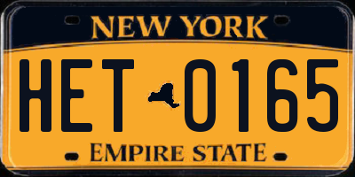 NY license plate HET0165