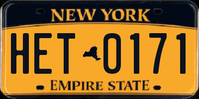NY license plate HET0171