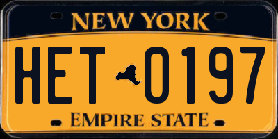 NY license plate HET0197