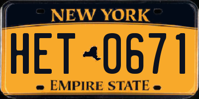 NY license plate HET0671