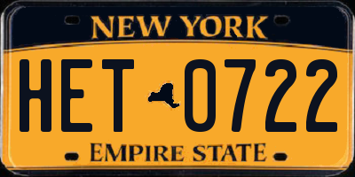NY license plate HET0722