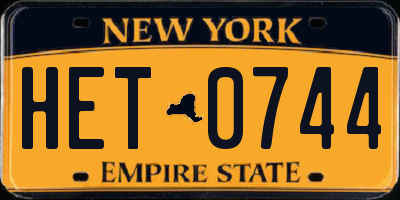 NY license plate HET0744