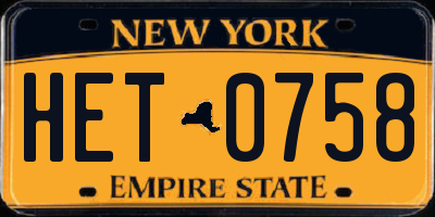 NY license plate HET0758