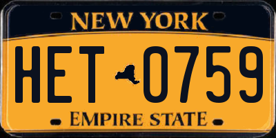 NY license plate HET0759