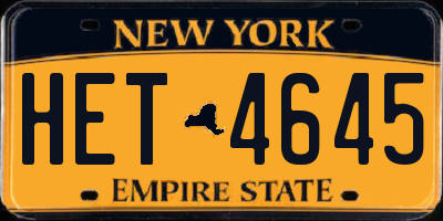 NY license plate HET4645