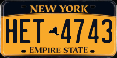 NY license plate HET4743