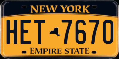 NY license plate HET7670