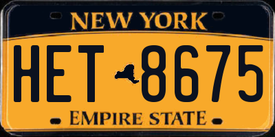 NY license plate HET8675