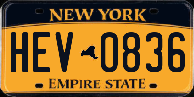 NY license plate HEV0836