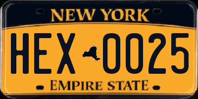 NY license plate HEX0025