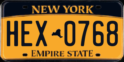 NY license plate HEX0768