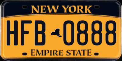 NY license plate HFB0888