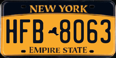 NY license plate HFB8063