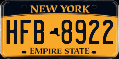 NY license plate HFB8922