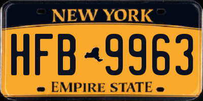 NY license plate HFB9963