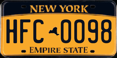 NY license plate HFC0098