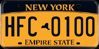 NY license plate HFC0100