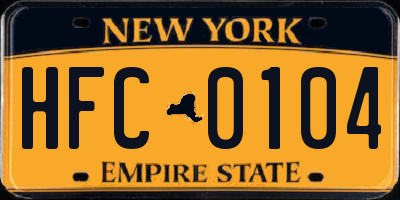 NY license plate HFC0104