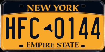 NY license plate HFC0144
