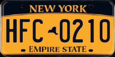 NY license plate HFC0210
