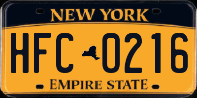 NY license plate HFC0216