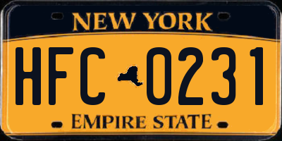 NY license plate HFC0231