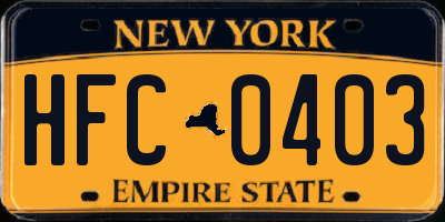 NY license plate HFC0403