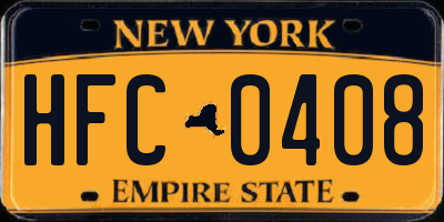 NY license plate HFC0408