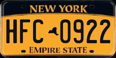 NY license plate HFC0922