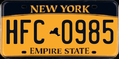 NY license plate HFC0985