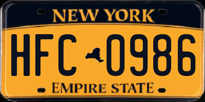 NY license plate HFC0986