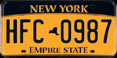 NY license plate HFC0987