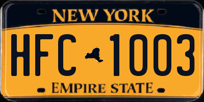 NY license plate HFC1003