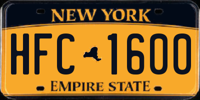 NY license plate HFC1600