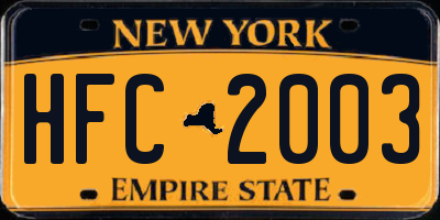 NY license plate HFC2003