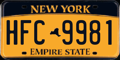 NY license plate HFC9981