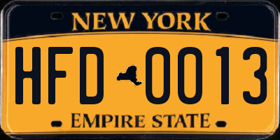 NY license plate HFD0013