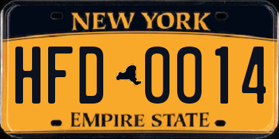 NY license plate HFD0014