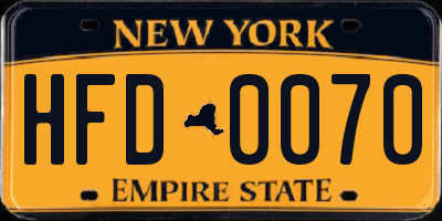 NY license plate HFD0070