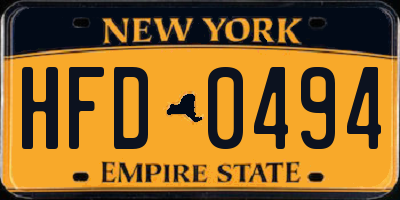 NY license plate HFD0494
