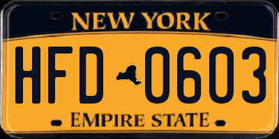 NY license plate HFD0603
