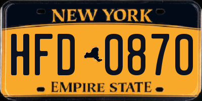 NY license plate HFD0870