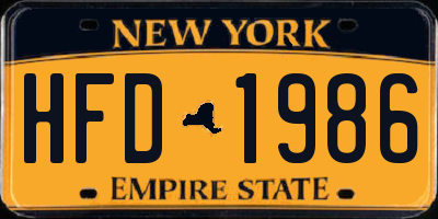 NY license plate HFD1986