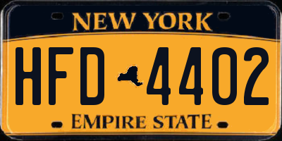 NY license plate HFD4402