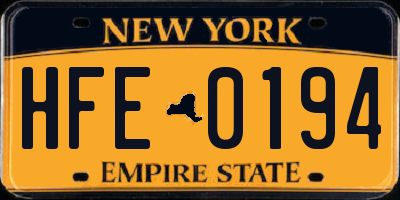 NY license plate HFE0194