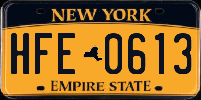 NY license plate HFE0613